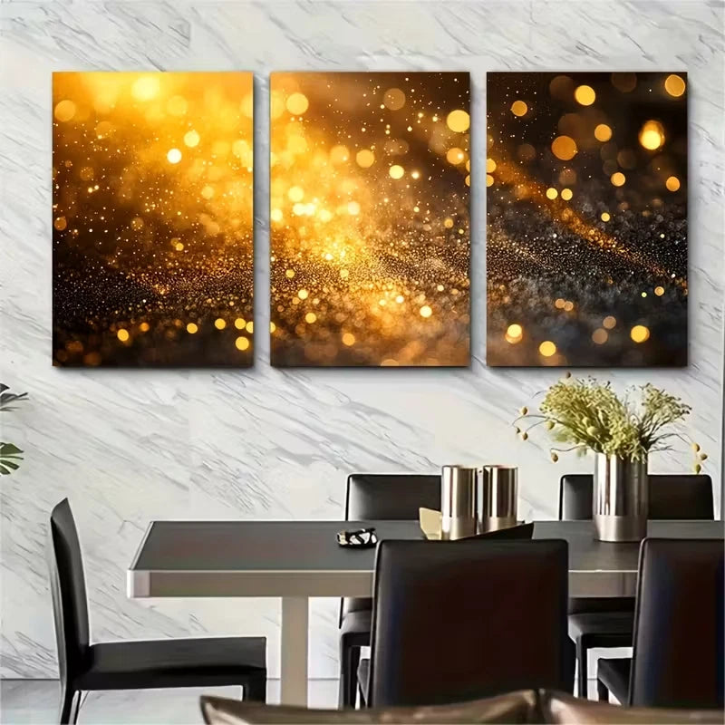 3pcs Enchanting Golden Bokeh Abstract Metal Print Ready to Hang Art