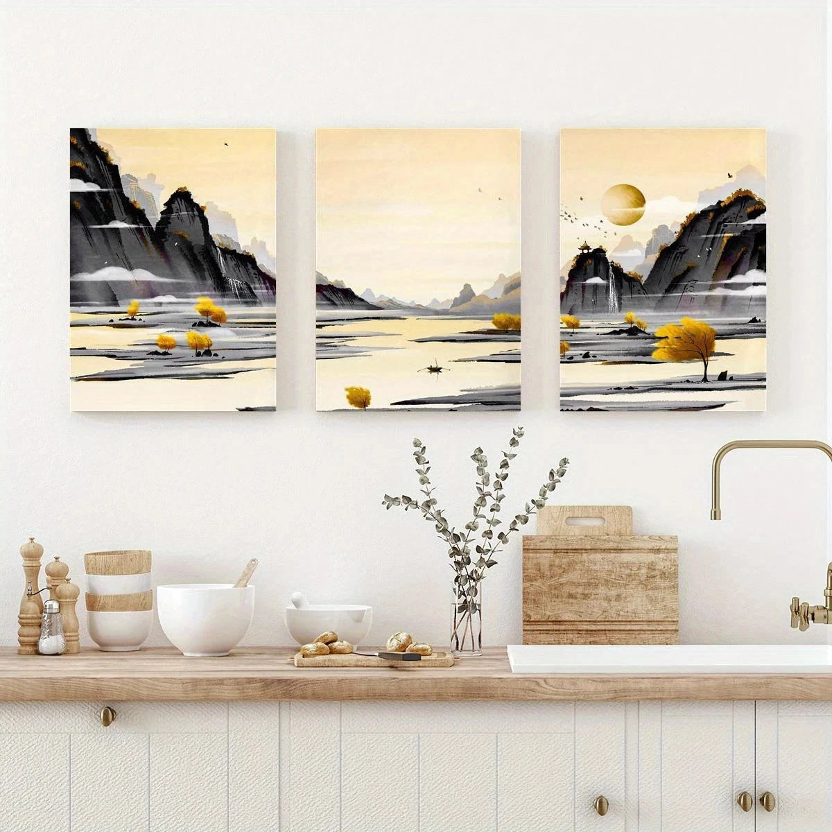 3pcs Clouds Mist & Wild Geese Serene Metal Print Ready to Hang Art - Bella Home Decor