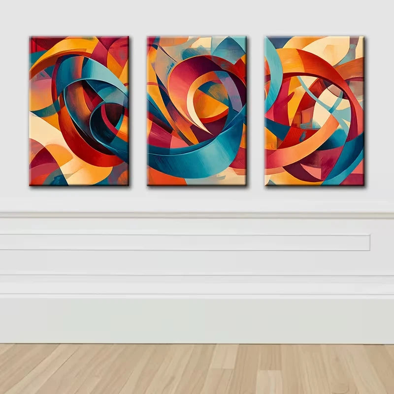 3pcs The Spinning Ribbon Illustration Wall Art Set Canvas Framed 60x90cm - High Quality Print 100% Australian Made Wall Canvas Ready to Hang