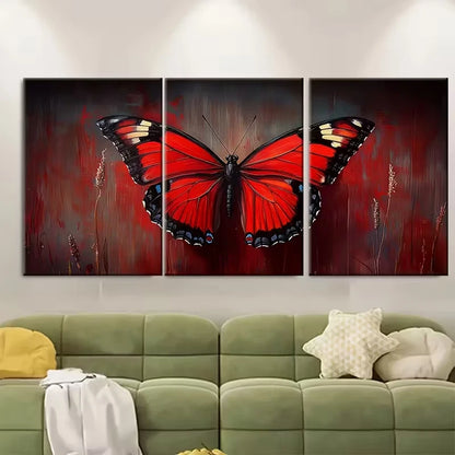 3pcs , Vibrant Red Monarch Butterfly Metal Print Ready to Hang Art - Bella Home Decor