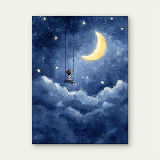 Navy Blue Nursery with Moon and Stars Metal Print Ready to Hang