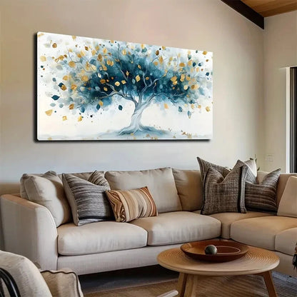 Blue and Golden Tree Abstract Wall Art Canvas Office Home Room Framed 120x60cm - Bella Home Decor