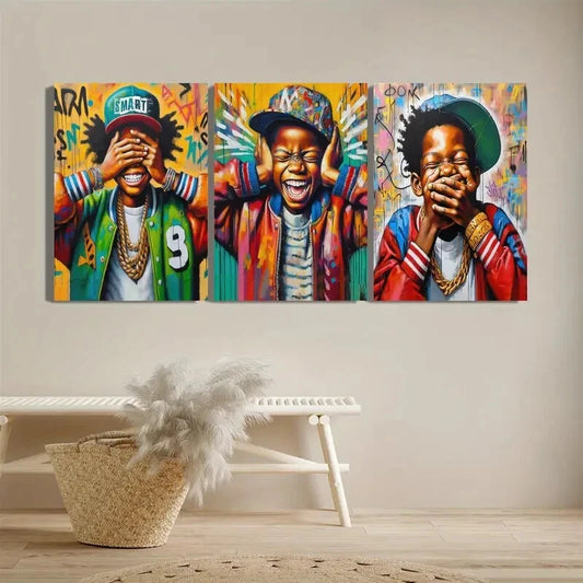 3pcs African American Painting School, Pop Resin Metal Print Ready to Hang Art