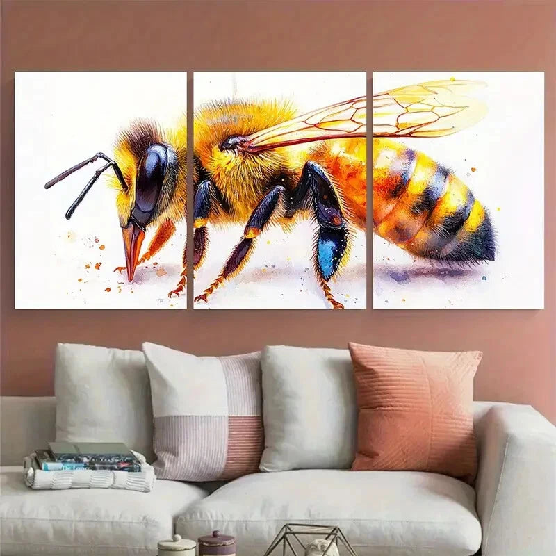 3pcs Insect Honeybee in white Background Metal Print Ready to Hang Art - Bella Home Decor
