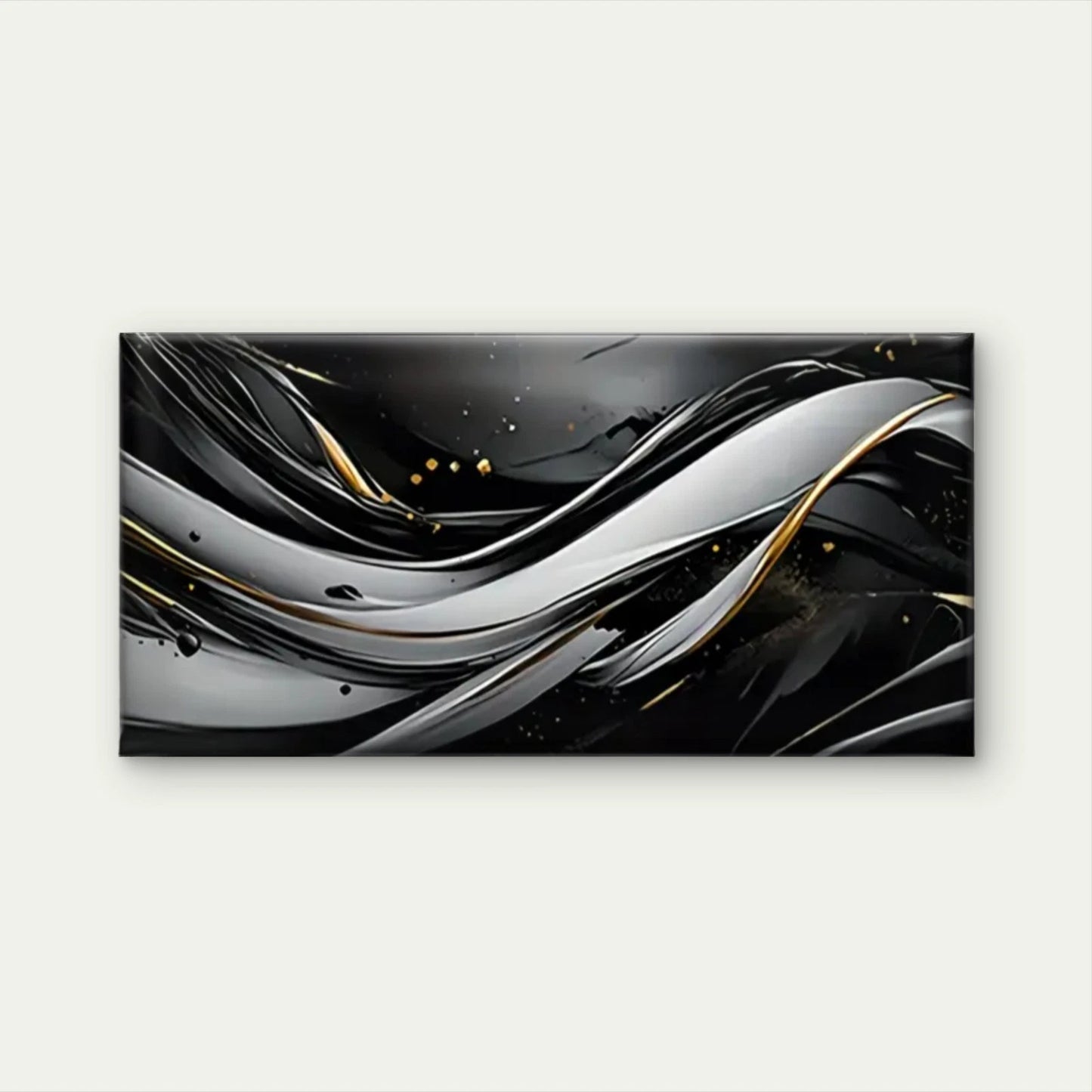Black Golden Abstract Swirling Wall Art Canvas Office Home Room Framed 120x60cm