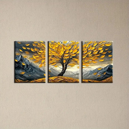 3pcs Vibrant Autumn Foliage, Golden Leaves Metal Print Ready to Hang Art