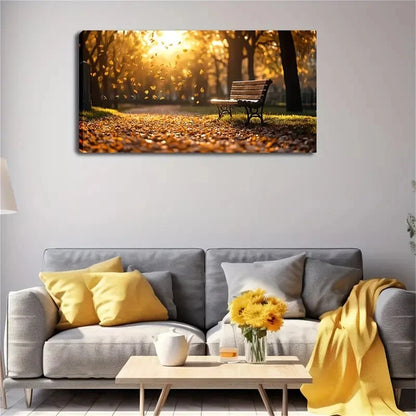 Fallen Leaves & Warm Sunlight Wall Art Canvas Office Home Room Framed 120x60cm - Bella Home Decor