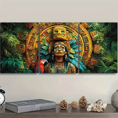 3pcs Aztec Mosaic Art Decorative Design Metal Print Ready to Hang Art - Bella Home Decor