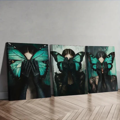 3pcs The Woman with the Green Butterfly Wall Art Set Canvas Unframed - High Quality Print 100% Australian Made Wall Canvas