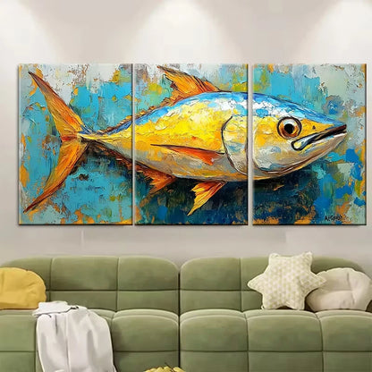 3pcs , Tuna Fish Painting Metal Print Ready to Hang Art - Bella Home Decor