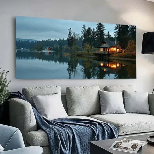 Silence Night Sky River  wall canvas office home room framed 120x60cm - Bella Home Decor