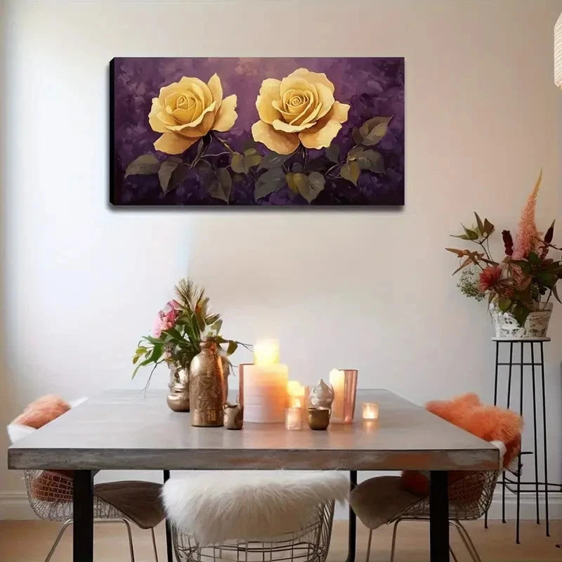 Elegant Yellow Roses Décor Wall Art Canvas Office Home Room Framed 120x60cm