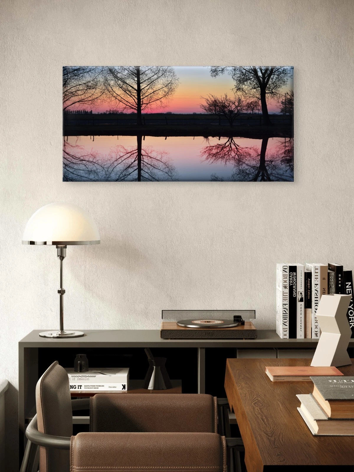 Sunset Landscape Lake Reflection Wall Art Canvas Office Home Framed 120x60cm