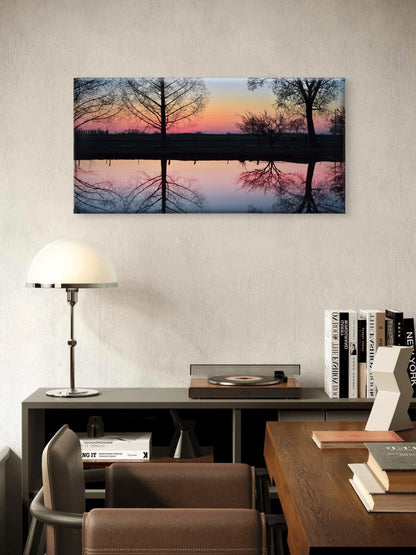 Sunset Landscape Lake Reflection Wall Art Canvas Office Home Framed 120x60cm
