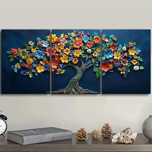 3pcs A Tree of Life Colorful Flowers Wall Art Canvas Unframed - High Quality Print 100% Australian Made Wall Canvas - Bella Home Decor