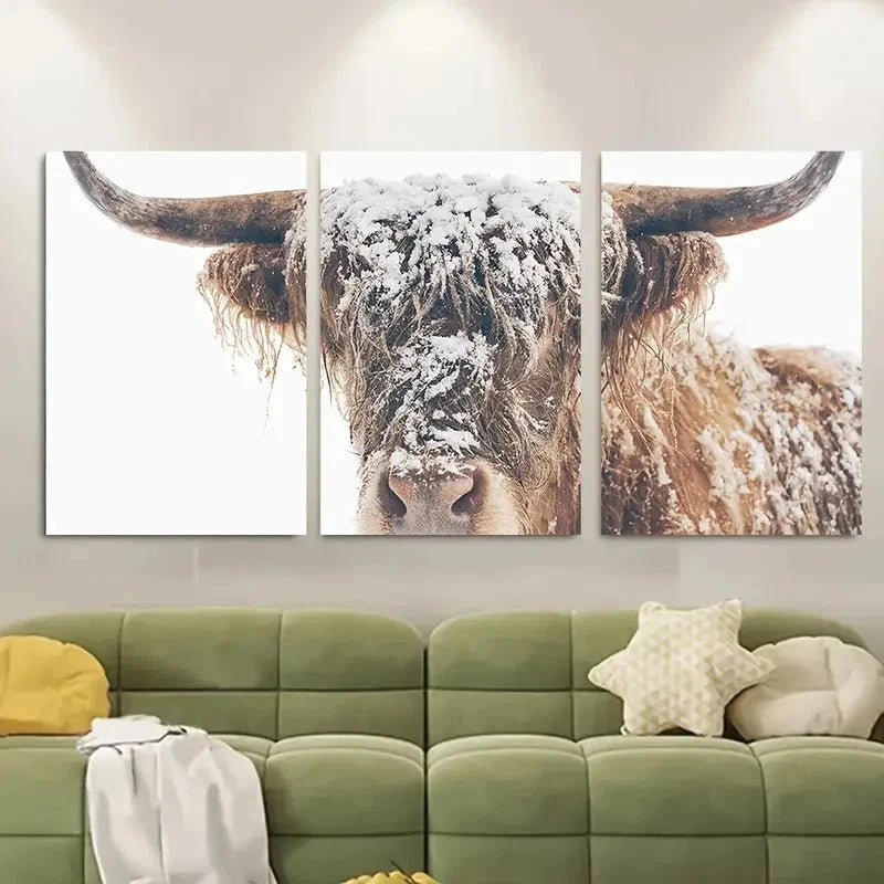 3pcs Highland Cow Winter Metal Print Ready to Hang Art