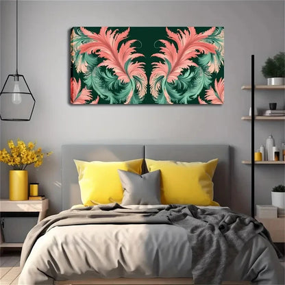 Pink & Teal Feather Pattern Wall Art Canvas Office Home Room Framed 120x60cm