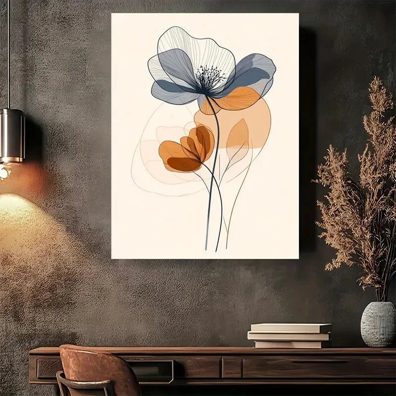 Beautiful Modern Abstract Floral Beige Painting 40x60cm Metal Print Ready to Hang - Bella Home Decor
