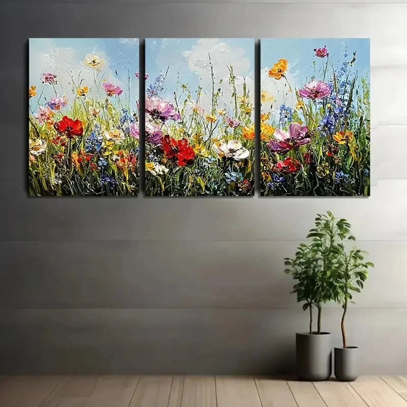 3pcs Vibrant Wildflower Scene Wall Art Set Canvas Framed 50x70cm - High Quality Print 100% Australian Made Wall Canvas Ready to Hang