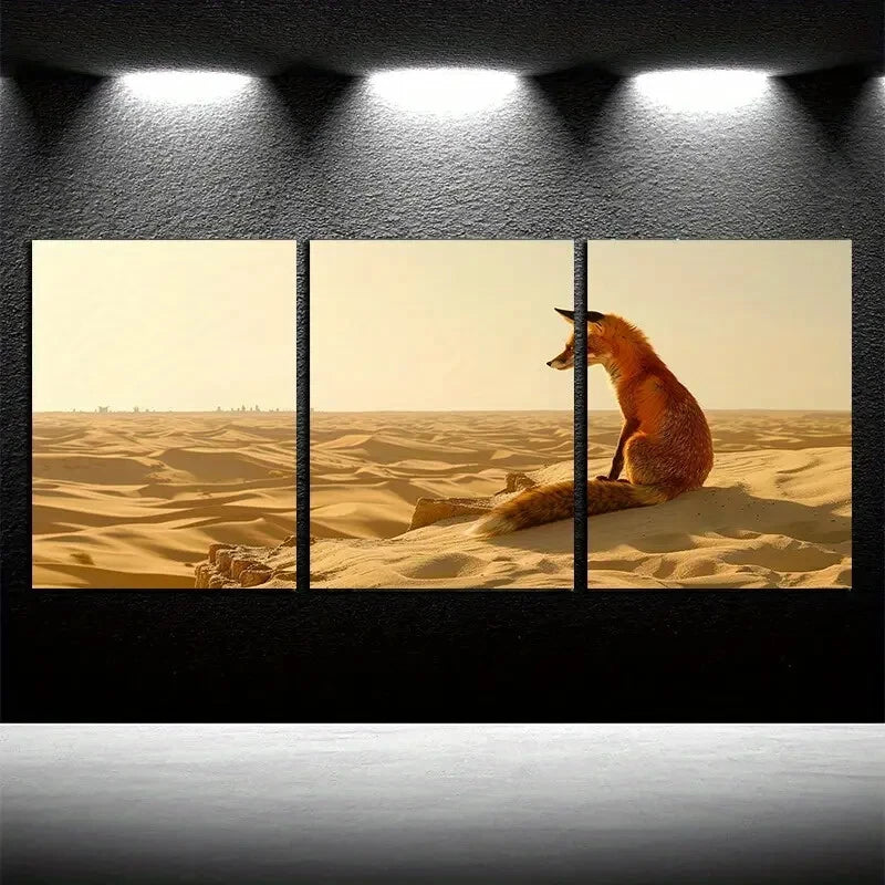 3pcs Vibrant Lonely Fox in The Desert Metal Print Ready to Hang Art - Bella Home Decor