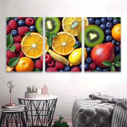 3pcs Vibrant Fruit Triptych Wall Art Set Canvas Framed 60x90cm - High Quality Print 100% Australian Made Wall Canvas Ready to Hang