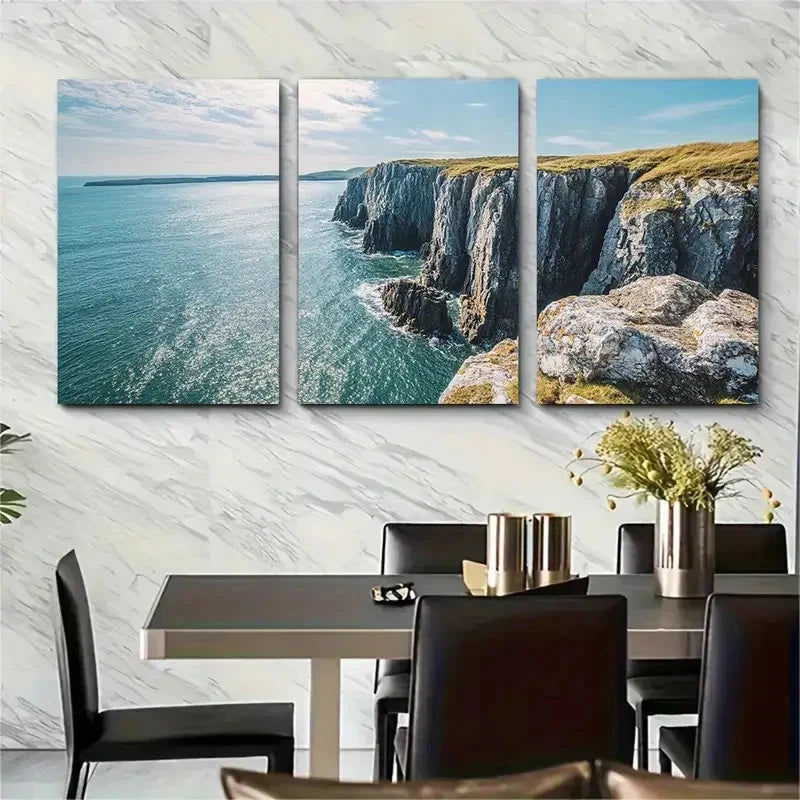 3pcs Decor Cliff Art Pembrokeshire Wales P  Wall Art Set Canvas Framed 60x90cm - High Quality Print 100% Australian Made Wall Canvas Ready to Hang - Bella Home Decor
