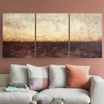 3pcs Modern Abstract Brown Wabi Sabi Minimalist Wall Art Set Canvas Framed 50x70cm - High Quality Print 100% Australian Made Wall Canvas Ready to Hang