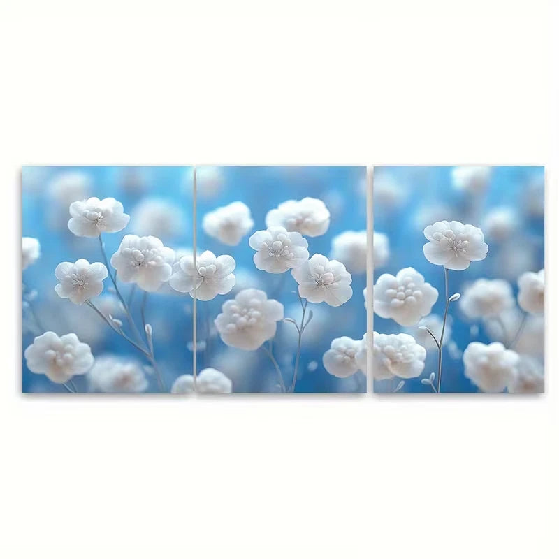 3pcs Gypsophila Babys Breath Metal Print Ready to Hang Art - Bella Home Decor