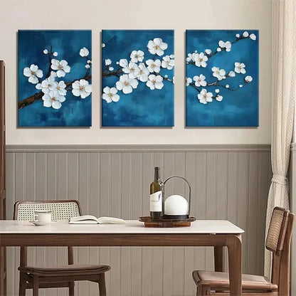 3pcs White Cherry Blossom Elegant Floral Perfect Wall Art Set Canvas Framed 60x90cm - High Quality Print 100% Australian Made Wall Canvas Ready to Hang - Bella Home Decor