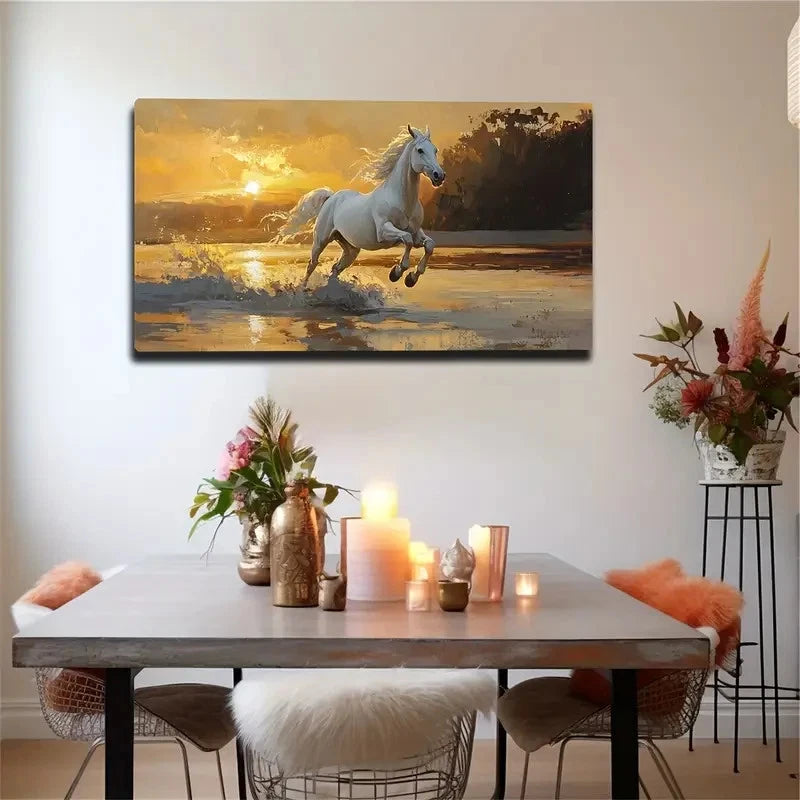Realistic White Horse Modern Wall Art canvas office home room framed 120x60cm