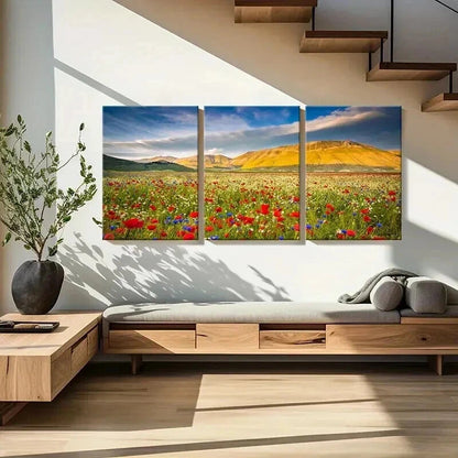 3pcs Mountain Flower Field Modern Decoration Wall Art Set Canvas Framed 60x90cm - High Quality Print 100% Australian Made Wall Canvas Ready to Hang - Bella Home Decor