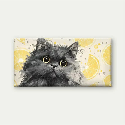 Black Cat with Lemon Pattern Wall Art Canvas Office Home Room Framed 120x60cm
