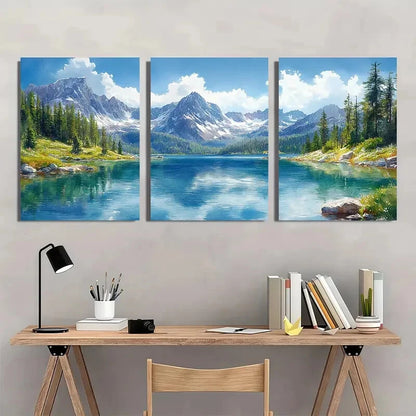 3pcs Glacier Painting - Mountain Lake Landscape Metal Print Ready to Hang Art - Bella Home Decor