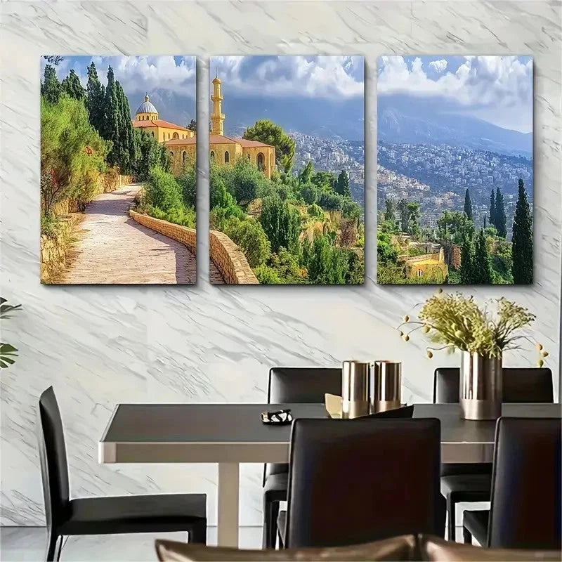 3pcs Middle Eastern Landscape & Palm Perfect Wall Art Set Canvas Framed 50x70cm - High Quality Print 100% Australian Made Wall Canvas Ready to Hang