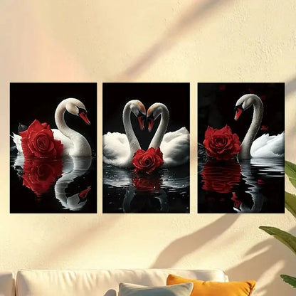 3pcs swans in love Wall Art Set Canvas Framed 50x70cm - High Quality Print 100% Australian Made Wall Canvas Ready to Hang