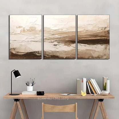 3pcs Abstract Brown And White Wall Art Posters Metal Print Ready to Hang Art - Bella Home Decor