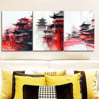 3pcs Chinese architecture Wall Art Set Canvas Unframed - High Quality Print 100% Australian Made Wall Canvas - Bella Home Decor