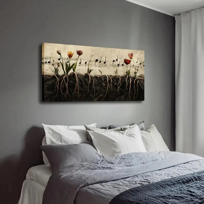 Vibrant Tulips & Music Notes Wall Art Canvas Office Home Room Framed 120x60cm - Bella Home Decor