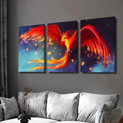 3pcs Mythical Red And Orange Phoenix Bird Wall Art Set Canvas Unframed - High Quality Print 100% Australian Made Wall Canvas