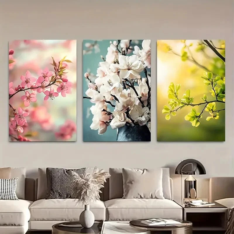 3pcs Vibrant Spring Blossom Botanical Metal Print Ready to Hang Art - Bella Home Decor