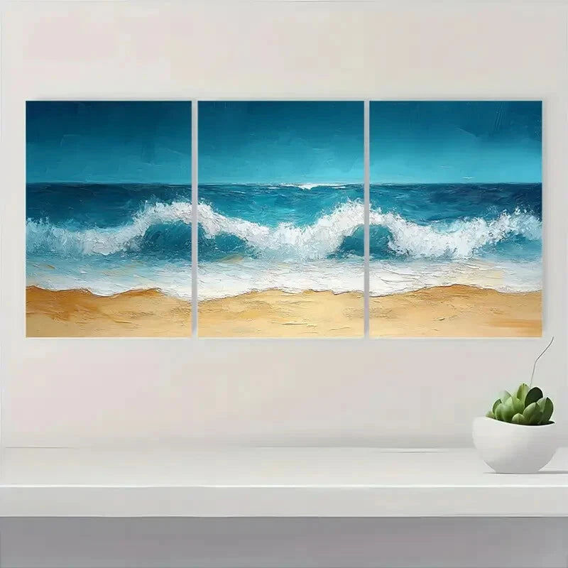 3pcs Abstract Minimalist Beach Oil Painting Metal Print Ready to Hang Art - Bella Home Decor
