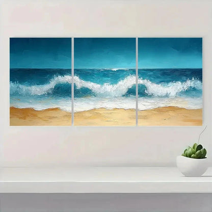 3pcs Abstract Minimalist Beach Oil Painting Metal Print Ready to Hang Art - Bella Home Decor