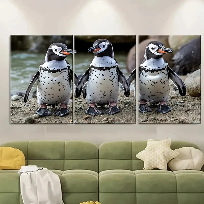 3pcs Curious African Penguins Metal Print Ready to Hang Art - Bella Home Decor