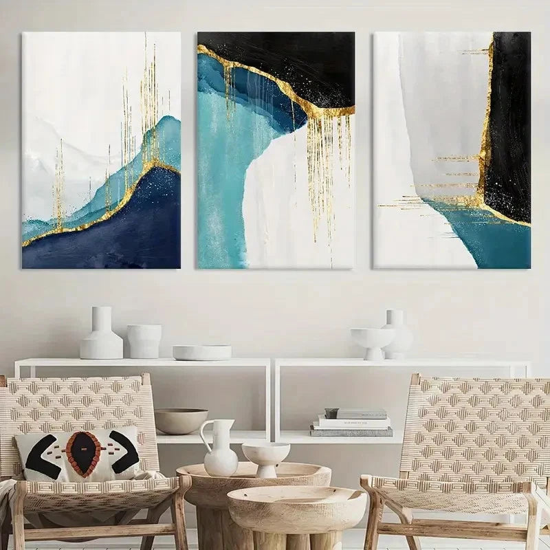 3pcs Mountain Peak Black Gray Blue Ocean Metal Print Ready to Hang Art - Bella Home Decor