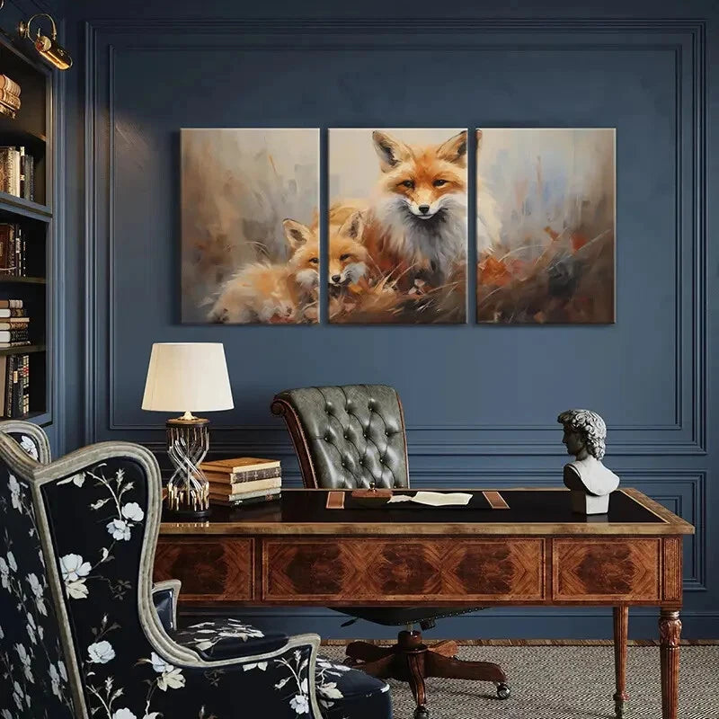3pcs Foxes Abstract Animal Art Warm Colors Metal Print Ready to Hang Art - Bella Home Decor