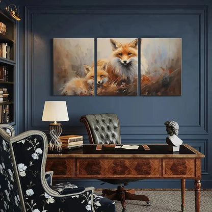 3pcs Foxes Abstract Animal Art Warm Colors Metal Print Ready to Hang Art - Bella Home Decor