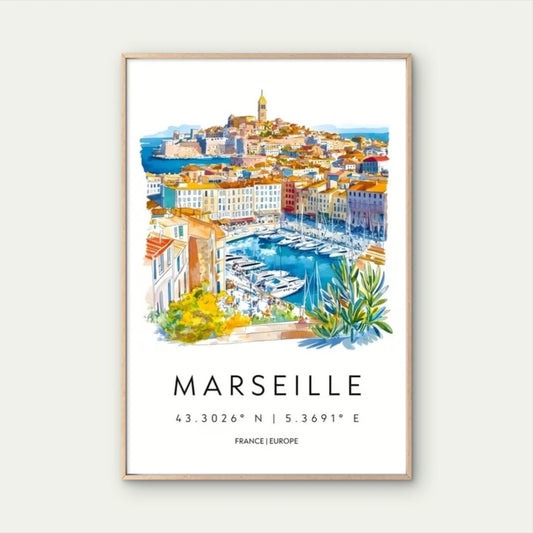Marseille France Modern European Harbor Travel Poster Print Wall Art