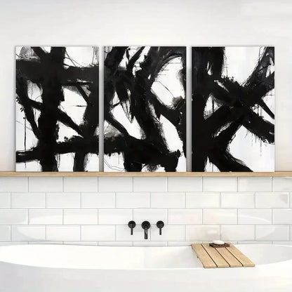 3pcs Painting Black and White Abstract Wall Art Metal Print Ready to Hang Art - Bella Home Decor