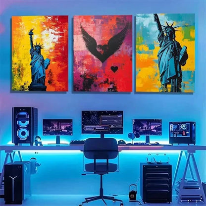 3pcs Statue of Liberty Graffiti Vibrant Perfect Wall Art Canvas Unframed – High Quality Print 100% Australian Made Wall Canvas