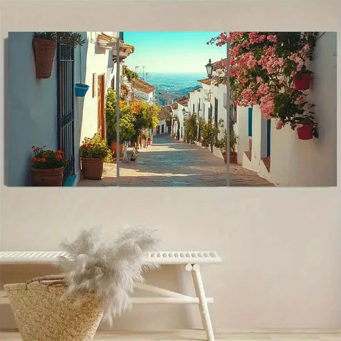 3pcs Mijas Spain Vintage Wall Art Set Canvas Unframed - High Quality Print 100% Australian Made Wall Canvas